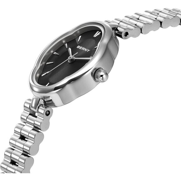 ?Women Black Dainty Ladies Wristwatch Vintage  Mirrors Shape stainless steel main image 8